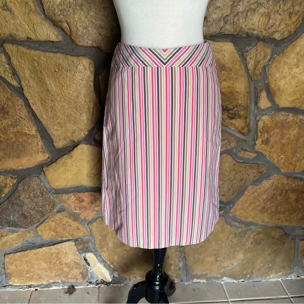 J. Crew Pink and White A-Line Knee-Length Skirt